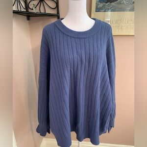 Aerie Blue Ribbed Crew Neck Sweater Large Oversized Scandi Girl cozy chunky